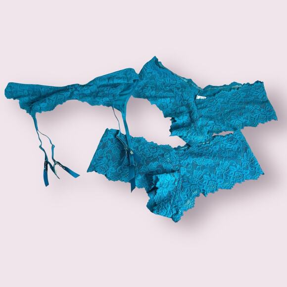 Frederick’s of Hollywood Teal Garter Belt Set Lingerie Plus Size 1x XL - Picture 1 of 4